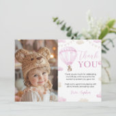 ピンクホットエアバルーン誕生日写真サンキューカード サンキューカード (スタンド正面)