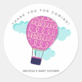 ピンクホットエアバルーン赤ちゃんシャワーありがとう ラウンドシール (正面)