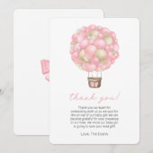 ピンクホットエアバルーン赤ちゃんシャワーサンキューカード 招待状 (正面/裏面)