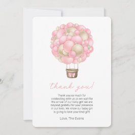 ピンクホットエアバルーン赤ちゃんシャワーサンキューカード 招待状