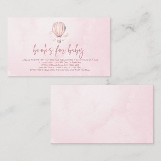 ピンクホットエアバルーン赤ちゃんシャワーベビー エンクロージャーカード (正面/裏面)