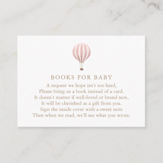 ピンクホットエアバルーン赤ちゃんシャワーベビー エンクロージャーカード (正面)