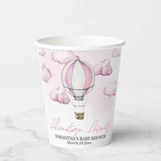 ピンクホットエアバルーン赤ちゃんシャワー紙カップ 紙コップ (正面)