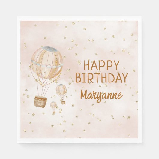 ピンクホットエアバルーン1st誕生日 スタンダードランチョンナプキン (正面)