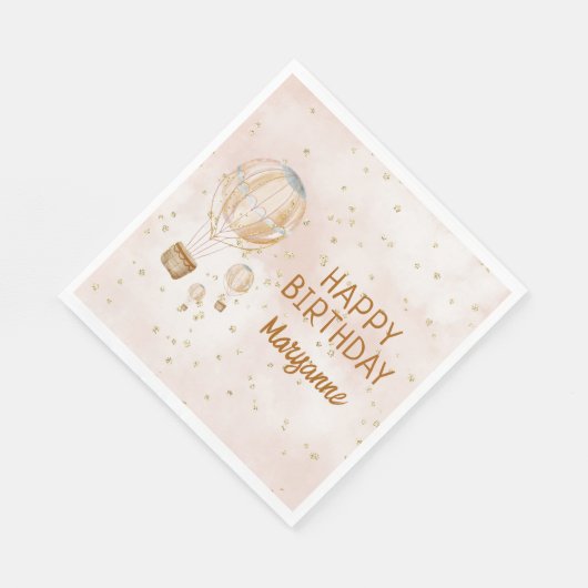 ピンクホットエアバルーン1st誕生日 スタンダードランチョンナプキン (角)