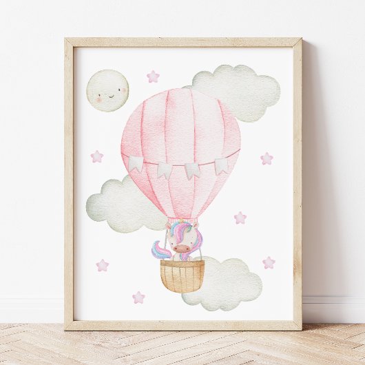 ピンクホットエアバルーン、ユニコーン、星、女の子子供部屋 フォトプリント           
