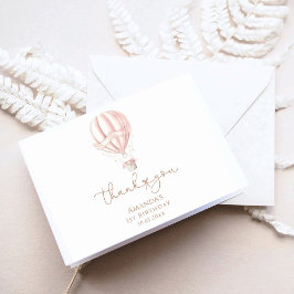 ピンクホットエアバルーンOnederful女の子1st誕生日 サンキューカード