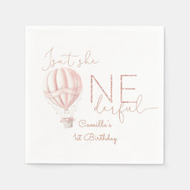 ピンクホットエアバルーンOnederful女の子1st誕生日 スタンダードカクテルナプキン