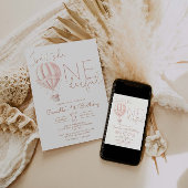 ピンクホットエアバルーンOnederful女の子1st誕生日 招待状