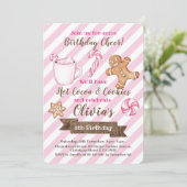 ピンクホットココア&クッキー誕生日招待状 招待状 (スタンド正面)