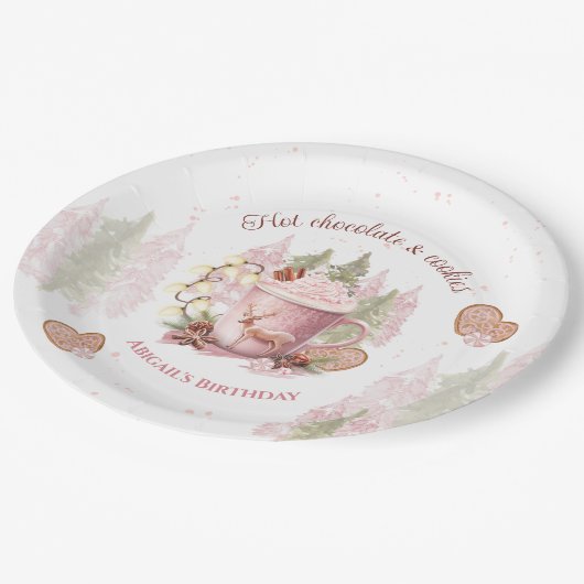 ピンクホットチョコレートクリスマス誕生日紙プレート ペーパープレート (アングル)