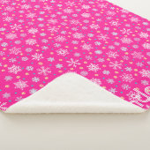 ピンクホットピンクスノーフレークモダンシック名前をカスタムする シェルパブランケット (3/4)