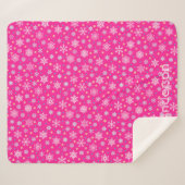 ピンクホットピンクスノーフレークモダンシック名前をカスタムする シェルパブランケット (正面(横))