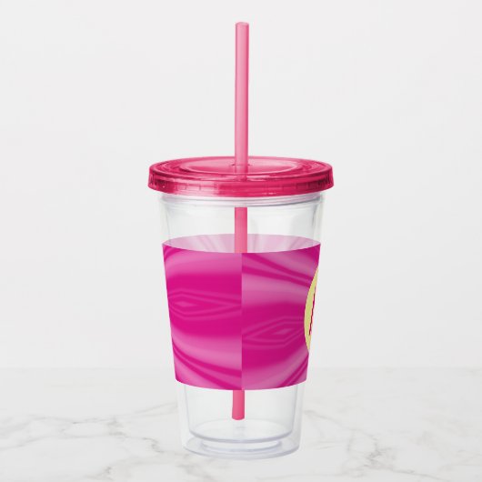 ピンクホットブライト日が差すことモノグラムイエローサークル アクリルタンブラー (右)