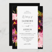 ピンクホット&赤面ピンク&パープル結婚ズV3 – ブラック 招待状 (正面/裏面)