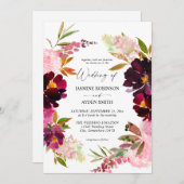 ピンクホット&赤面ピンク&パープル結婚式招待状 招待状 (正面/裏面)
