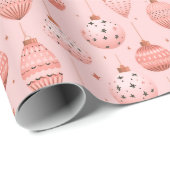 ピンクホリデーオーナメントクリスマス ラッピングペーパー (ロールコーナー)