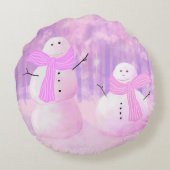 ピンクホリデークリスマス雪だるまラウンド装飾用クッション ラウンドクッション (裏面)