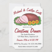 ピンクホリデーハムクリスマスイースターディナーパーティー 招待状 (正面)