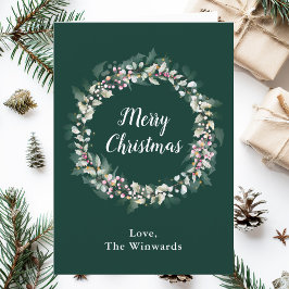 ピンクホリーリースメリークリスマス シーズンカード