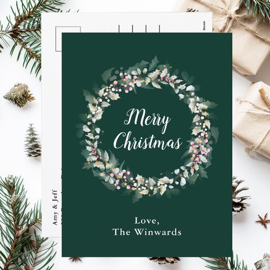 ピンクホリーリースメリークリスマス シーズンポストカード