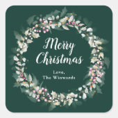 ピンクホリーリースメリークリスマス スクエアシール (正面)