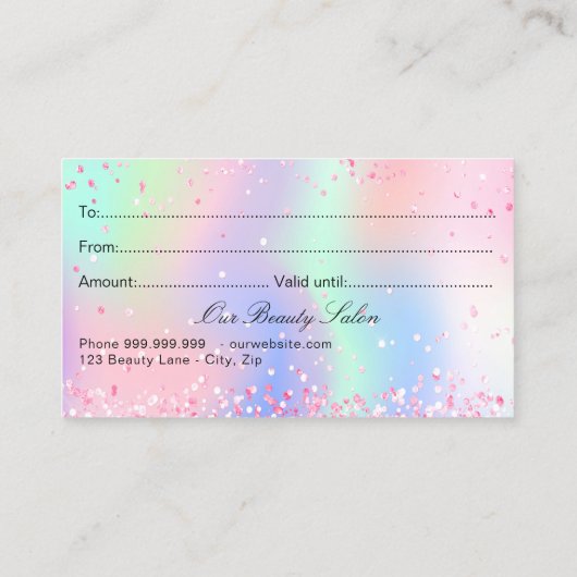 ピンクホログラフィックギフト証書 名刺 (裏面)