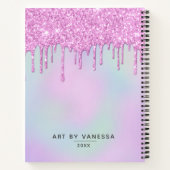 ピンクホログラフィックグリッタードリップスアーティストスケッチブック ノートブック (裏面)