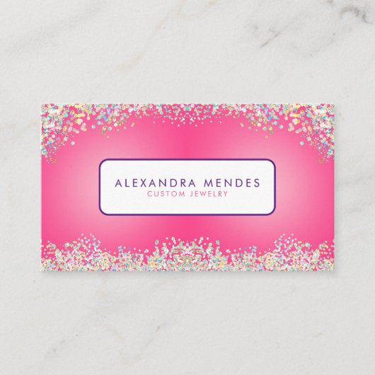 ピンクホログラフィックグリッター背景トレンディー 名刺 (正面)