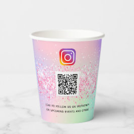 ピンクホログラフィックビジネスロゴqrコードインスタグラム 紙コップ