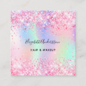 ピンクホログラフィックフォトqrコード スクエア名刺 (正面)