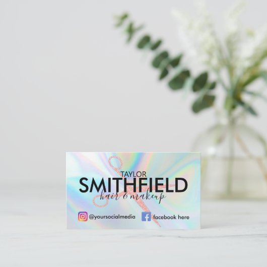 ピンクホログラフィックヘア&メイクアップトレンディー 名刺 (スタンド正面)