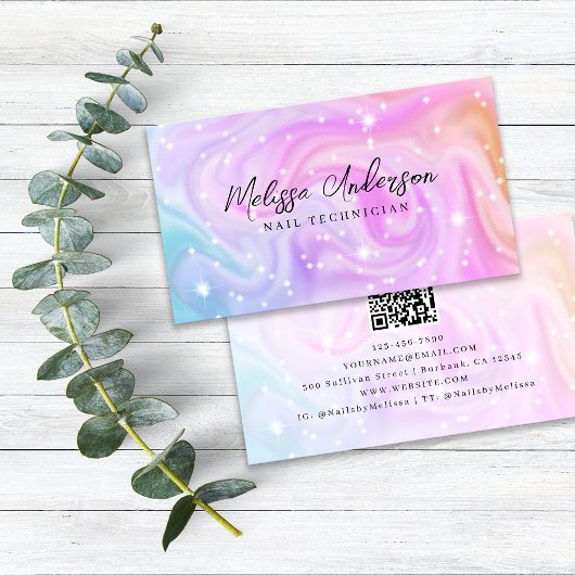 ピンクホログラフィックQRコードラック 名刺