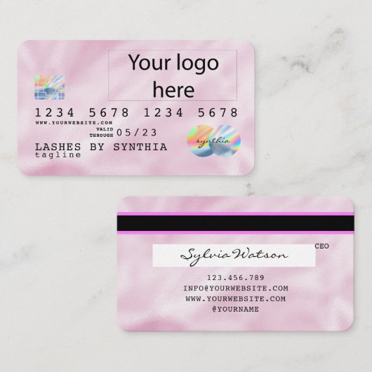 ピンクホログラフユニコーンクレジットカードあなたのロゴを追加 名刺 (正面/裏面)
