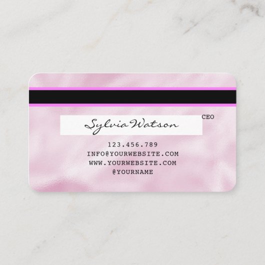 ピンクホログラフユニコーンクレジットカードあなたのロゴを追加 名刺 (裏面)