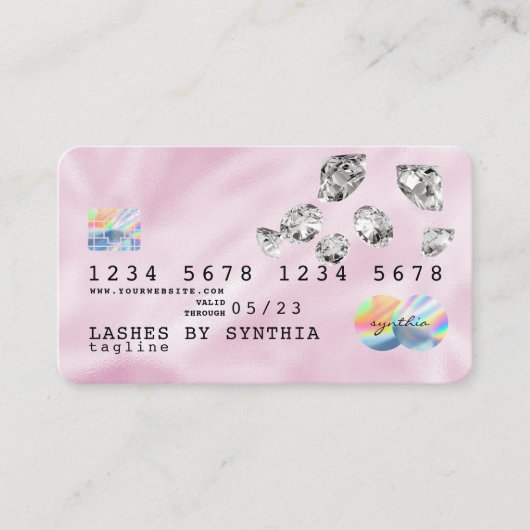 ピンクホログラフユニコーンクレジットカードダイヤモンド 名刺 (正面)