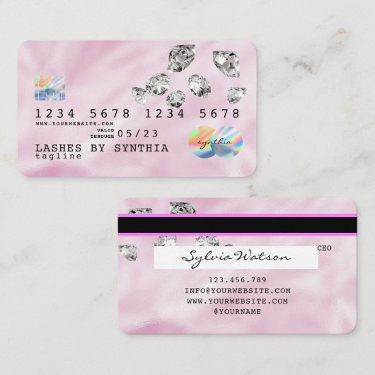 ピンクホログラフユニコーンクレジットカードダイヤモンド 名刺 (正面/裏面)
