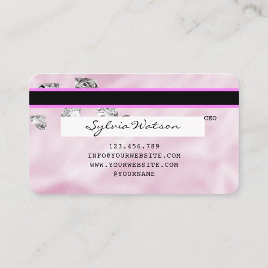 ピンクホログラフユニコーンクレジットカードダイヤモンド 名刺 (裏面)