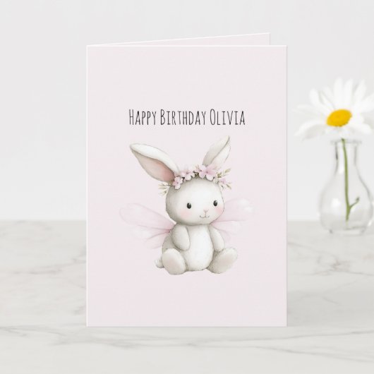 ピンクホワイトうさぎの花の誕生日 カード (小さな植物)