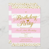 ピンクホワイトおよび金ゴールドハートバースデーパーティ招待状 招待状 (正面/裏面)