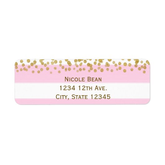 ピンクホワイトおよび金ゴールドフェイク紙吹雪住所 シール (正面)