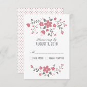 ピンクホワイトかわいらしフローラRSVPカード 出欠カード (正面/裏面)