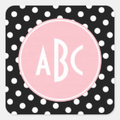 ピンクホワイトとブラック水玉模様モノグラム スクエアシール (正面)