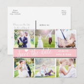 ピンクホワイトの結婚式SAVE THE DATE 6枚写真入りポストカード 案内ポストカード (正面/裏面)