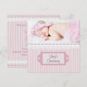 ピンクホワイトアイレットガールフォトバプテスマ《キリスト教》洗礼式や命名式 招待状 (正面/裏面)