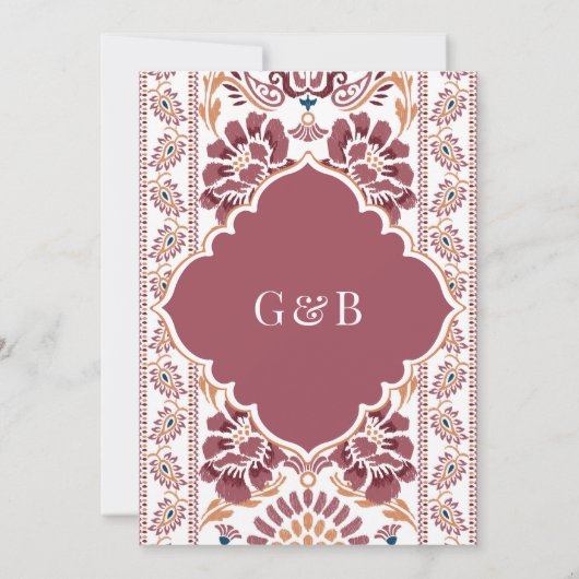 ピンクホワイトイカットアナンドカラジ結婚シーク 招待状 (裏面)