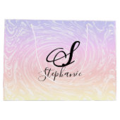 ピンクホワイトウェーブ抽象芸術ガーリーモノグラム名 ラージペーパーバッグ (裏面)