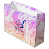 ピンクホワイトウェーブ抽象芸術モガーリーノグラムかわいい ラージペーパーバッグ (裏面アングル)