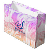 ピンクホワイトウェーブ抽象芸術モガーリーノグラムかわいい ラージペーパーバッグ (正面アングル)