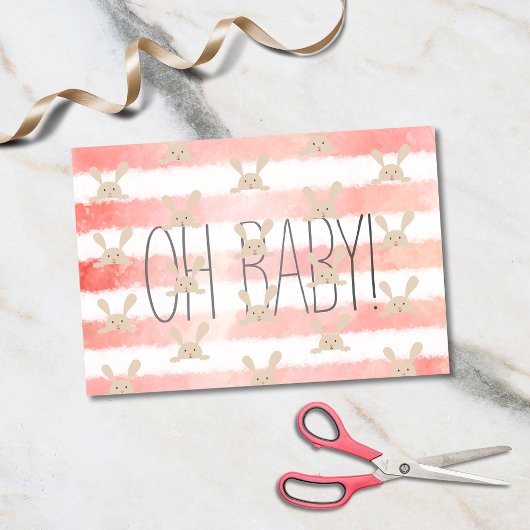 ピンクホワイトウォーターカラーバニーOhベビー 薄葉紙